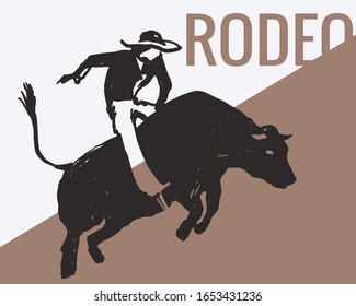 Competitive event in Rodeo. Rider. Cowboy and Buffalo.Poster illustration.