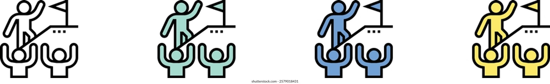 Competitive icon. Outline, Green, Blue and Yellow Style Design Isolated On White Background