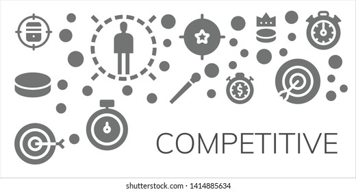 competitive icon set. 11 filled competitive icons.  Collection Of - Target, Puck, Stick, Stopwatch, Stopclock