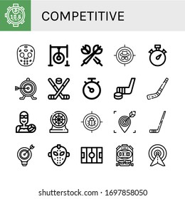 competitive icon set. Collection of Stopwatch, Hockey mask, Darts target, Darts, Target, Hockey stick, Water polo, Hockey pitch icons