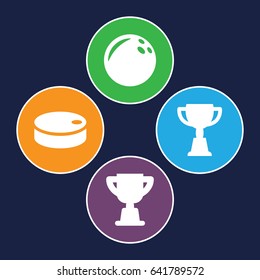 Competitive icons set. set of 4 competitive filled icons such as trophy, hockey puck