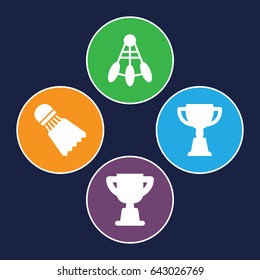 Competitive icons set. set of 4 competitive filled icons such as trophy, shuttlecock