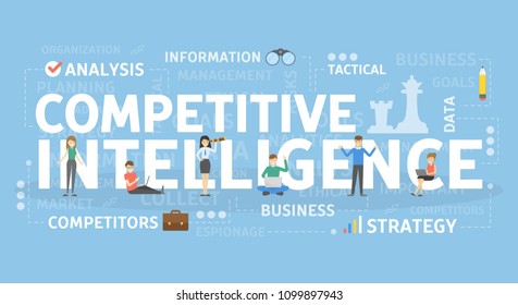 Competitive Intelligence Concept Illustration. Idea Of Analysis And Strategy.