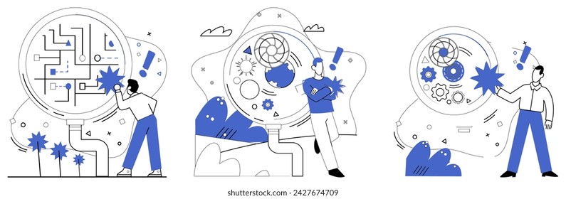 Competitive intelligence vector illustration. Analyzing efficiency is secret sauce seasoning recipe for organizational progress and innovation Strategic thinking is architect sketching blueprint