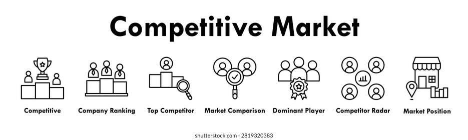 Competitive Market banner web icon illustration concept with icon of competitive, company ranking, top competitor, market comparison, dominant player, competitor radar, and market position