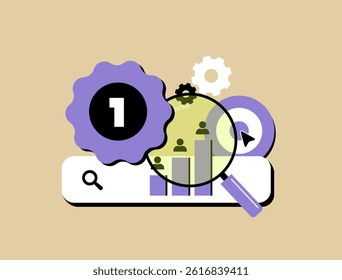 Competitive monitoring tracks rivals business strategies, market trends and performance. Data analysis and business intelligence for competitor analysis. Vector illustration and icons
