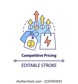 Competitive pricing concept icon. Energy strategy element abstract idea thin line illustration. Establish market prices. Isolated outline drawing. Editable stroke. Arial, Myriad Pro-Bold fonts used