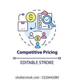 Competitive pricing concept icon. Price optimization abstract idea thin line illustration. Regulating competition. Isolated outline drawing. Editable stroke. Roboto-Medium, Myriad Pro-Bold fonts used