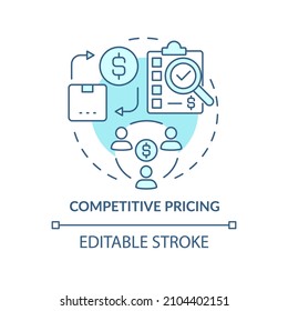 Competitive pricing turquoise concept icon. Competitor price monitoring abstract idea thin line illustration. Isolated outline drawing. Editable stroke. Roboto-Medium, Myriad Pro-Bold fonts used