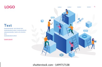 Competitive Process in Business, business man and woman  go run to their goal, move up the motivation, the way to achieve the goal, businessman in hurry in each step vector illustration for web, print