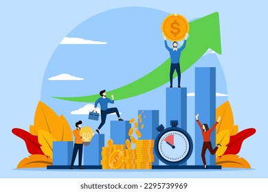 Competitive processes in business. Business people run to their goal, rushing every step. Ways to achieve goals, increase motivation. Employees win. Company competition. flat vector illustration.