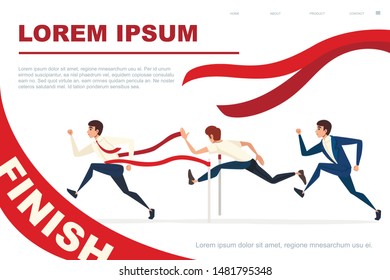 Competitive race businessman running flat vector illustration on white background horizontal banner design website page with menu