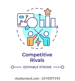 Competitive rivals multi color concept icon. Intensity of competition within industry. Porter 5 forces. Round shape line illustration. Abstract idea. Graphic design. Easy to use in brochure