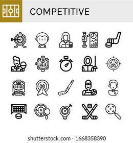 competitive simple icons set. Contains such icons as Hockey pitch, Target, Soccer player, Accountant, Hockey stick, Table tennis, Stopwatch, can be used for web, mobile and logo
