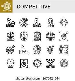 competitive simple icons set. Contains such icons as Target, Table tennis, Water polo, Accountant, Darts, Hockey mask, Stopwatch, Dart, Birdie, can be used for web, mobile and logo