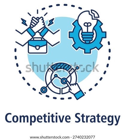 Competitive Strategy blue concept icon with Business Competition, Innovation Disruption, Market Trends.
