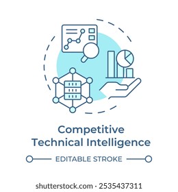 Competitive technical intelligence soft blue concept icon. Reverse engineering application. Market research. Round shape line illustration. Abstract idea. Graphic design. Easy to use in article