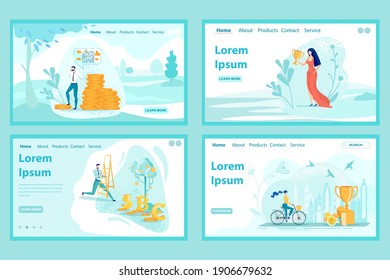 Competitive Thinking Practices to Create Quality, Prove Superiority, Provide Expertise and Leadership. Individual Courses. Four Flat Vector Landing Page Templates with Copy Space for Extra Text.