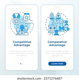 Competitive vs comparative blue onboardingmobile app screen. Walkthrough 2 steps editable graphic instructions with linear concepts. UI, UX, GUI template
