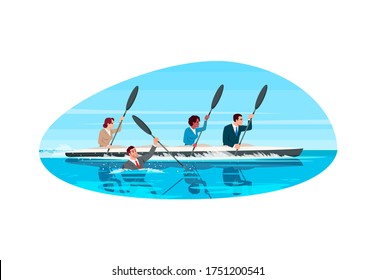 Competitive work semi flat vector illustration. Multi ethnic team work together. Risk at rivalry. Career challenge metaphor. Multi cultural work group 2D cartoon characters for commercial use