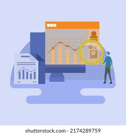 Competitor analysis concept, marketing data analysis, data driven marketing - creative line vector illustration with icons