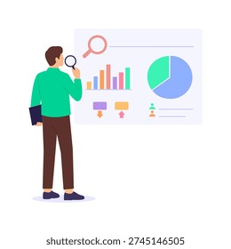 Competitor Analysis, evaluating rival strategies and performance, Flat vector character illustration