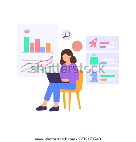 Competitor Analysis, evaluating rivals seo strategies and performance, Flat Vector Illustration