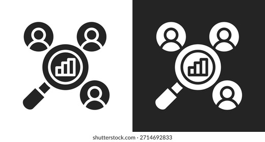 Icono de análisis de la competencia en estilo de glifo blanco y negro