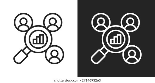 Icono de análisis de la competencia en estilo de línea en blanco y negro