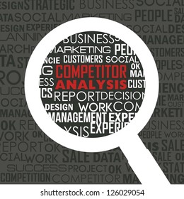 competitor analysis illustration with words. vector background