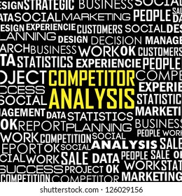 competitor analysis illustration with words. vector background