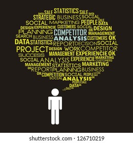 competitor analysis illustration with words. vector background