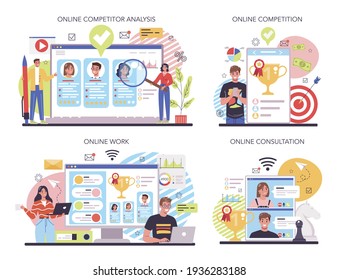 Competitor analysis online service or platform set. Business competition