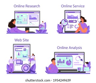Competitor analysis online service or platform set. Market research