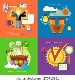 Competitor analysis of position market, strengths, shares market, wekness. Corporate identity. Design of human resources. Search idea. Quality assured sign grunge rubber stamp on stylish background