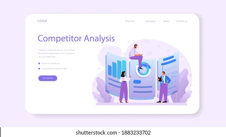 Competitor analysis web banner or landing page. Market research and business strategy development. Chart and graph,date diagram. Isolated vector illustration in cartoon style