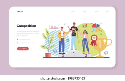 Competitor analysis web banner or landing page. Business competition. Market research and promotion strategy development. Chart and graph, data diagram. Isolated vector illustration