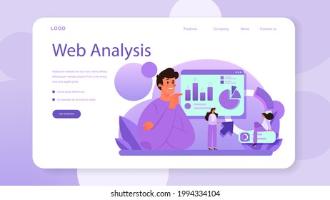 Competitor analysis web banner or landing page. Market research and business strategy development. Competitor identefication, site, ceo and social network analysis. Isolated vector illustration