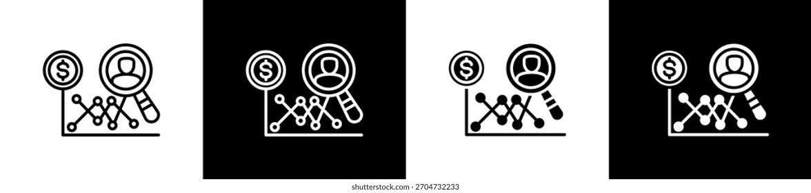 Variaciones de iconos de la competencia en estilo de línea y glifo sobre fondo blanco y negro