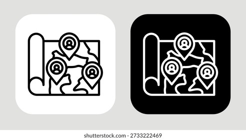 Icono de mapa de la competencia en estilo de línea blanca y negra