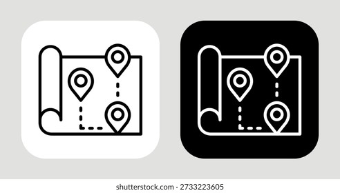 Icono de mapa de la competencia en estilo de línea blanca y negra