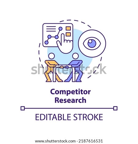Competitor research concept icon. SEO tests. Content design analytics abstract idea thin line illustration. Isolated outline drawing. Editable stroke. Arial, Myriad Pro-Bold fonts used