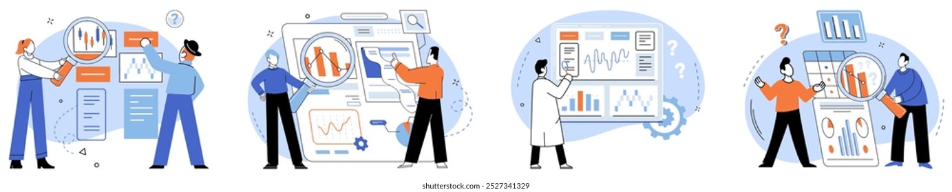 Competitors analysis vector illustration. Competitors analysis concept, compass, directs business decisions based on magnetic pull rivals strategies Opposing, reflection, reveals mirror image