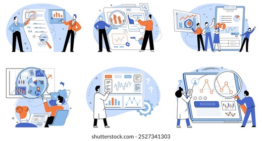 Competitors analysis vector illustration. Management, navigator, charts course through competitive seas, avoiding rival storms strategically Planning, architect, designs blueprint for success