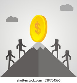 competitors is climbing mountain to get the money , Successful Businessman, Business concept - vector illustration
