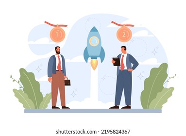 Competitors concept. Business or interpersonal competition. Rivalry for win or conflict of interests. Different interests or two opposites conflict. Flat vector illustration. 3D Illustration