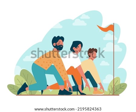 Competitors concept. Business or interpersonal competition. Rivalry for win or conflict of interests. Different interests or two opposites conflict. Flat vector illustration. 3D Illustration