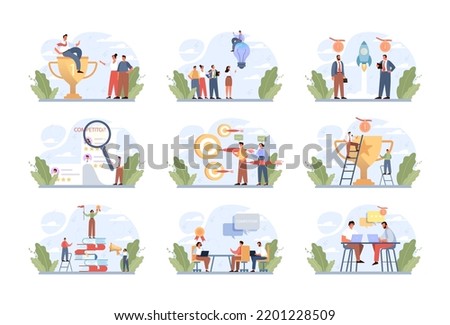 Competitors concept set. Business or interpersonal competition. Rivalry for win or conflict of interests. Different interests or two opposites conflict. Flat vector illustration. 3D Illustration
