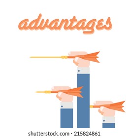 Competitors hands holding advantage arrow. Business performance concept.