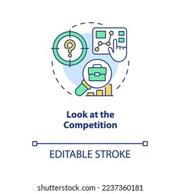 Competitors research concept icon. Business differentiation. Home based startup tip abstract idea thin line illustration. Isolated outline drawing. Editable stroke. Arial, Myriad Pro-Bold fonts used